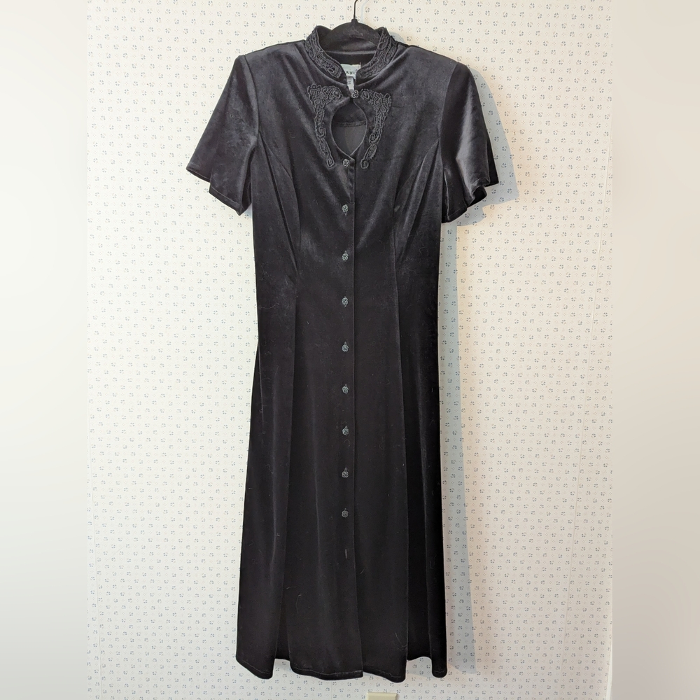 🖤 Vintage 12 Dress Fashion Bug Velour Maxi Shoulder Pads Embroidery